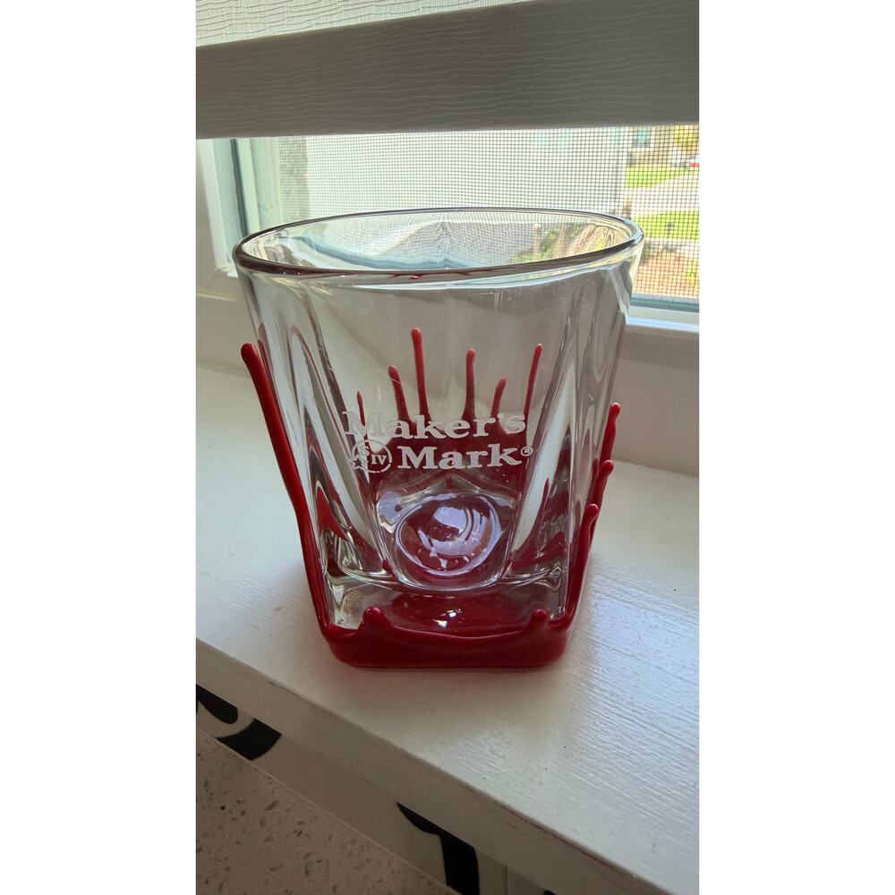 Set of 2 Makers Mark Bourbon Whiskey Dipped Wax Highball Glasses Barware 4" - Picture 2 of 2